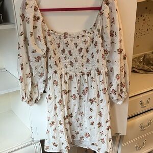 Urban Outfitters White Floral Smocked Mini Dress